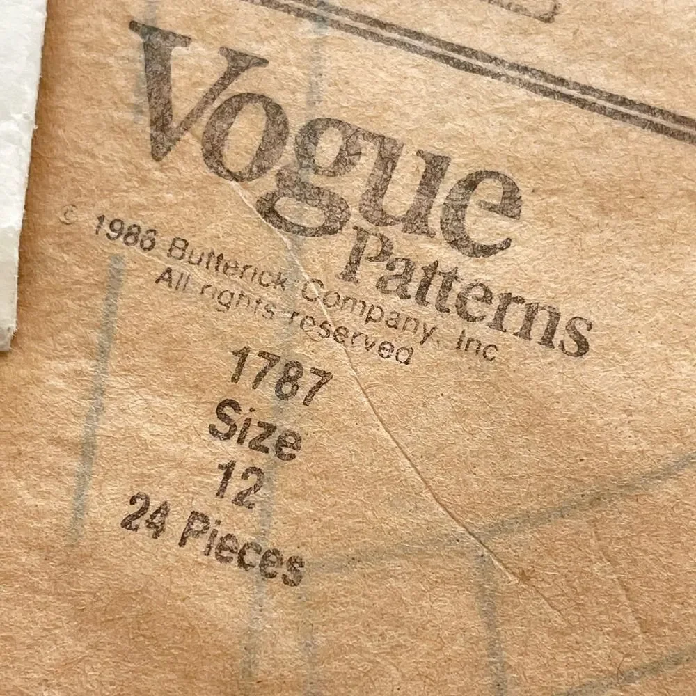 Uncut Vogue 1986 Paris Givenchy Jacket Skirt Pants Sewing Pattern #1787 size 12